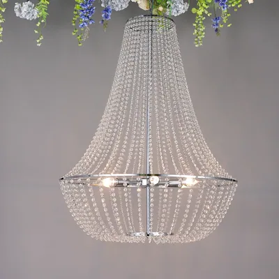 Lustre à rideau de perles cristal -version D, 6 feux
