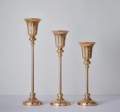 Bougeoir doré élancé cannelé, lot de 3