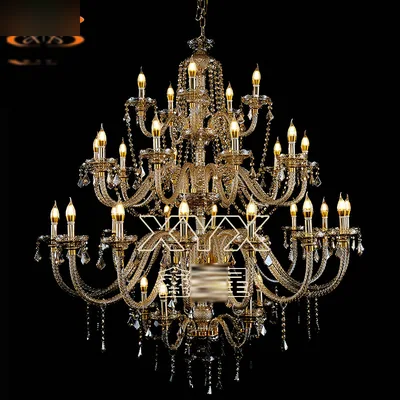 Lustre (ambré verre) doré, 5+10+15+5 feux