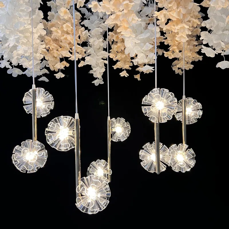 Double chandelier with tier embroidered ball (total 10 pièce, 5 lights)