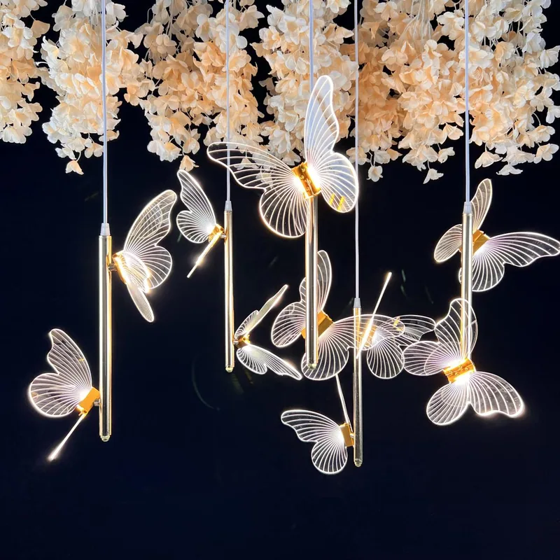 Double chandelier with tier butterfly brushed (10 pièce, 5 lights)
