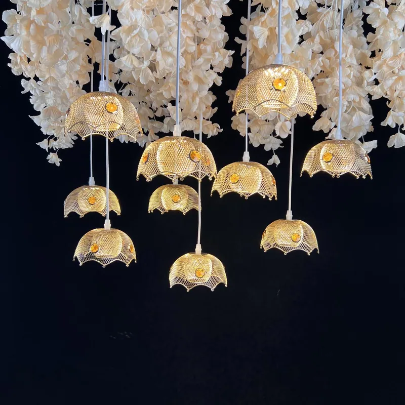 Wrought iron crystal chandelier with parasol, 10 lights