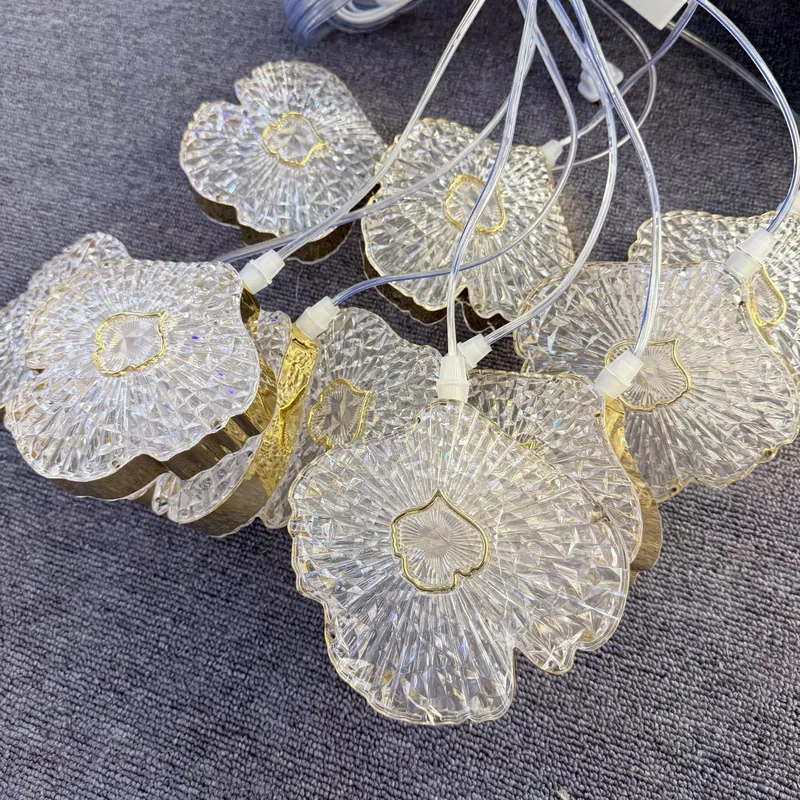 Electroplated chandelier with ginkgo leaf, 10 lights