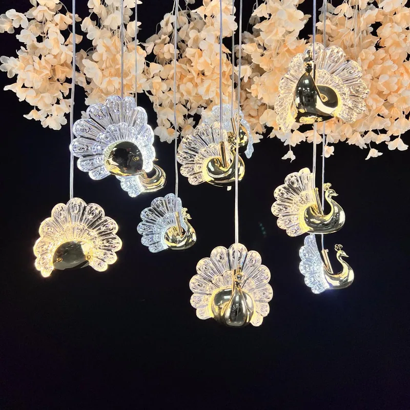 Lustre galvanisé paon, 10 têtes