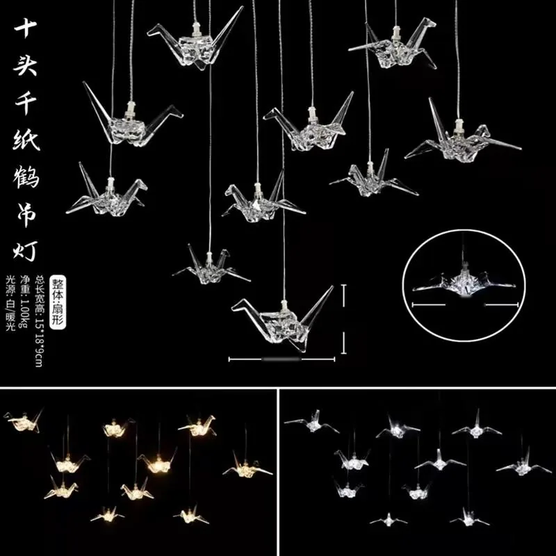 Chandelier with version a origami crane, 10 lights