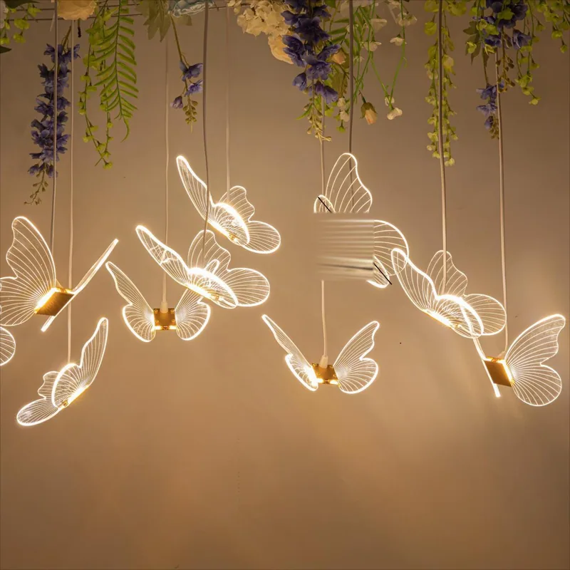 Chandelier with version c acrylic butterfly brushed, 10 lights