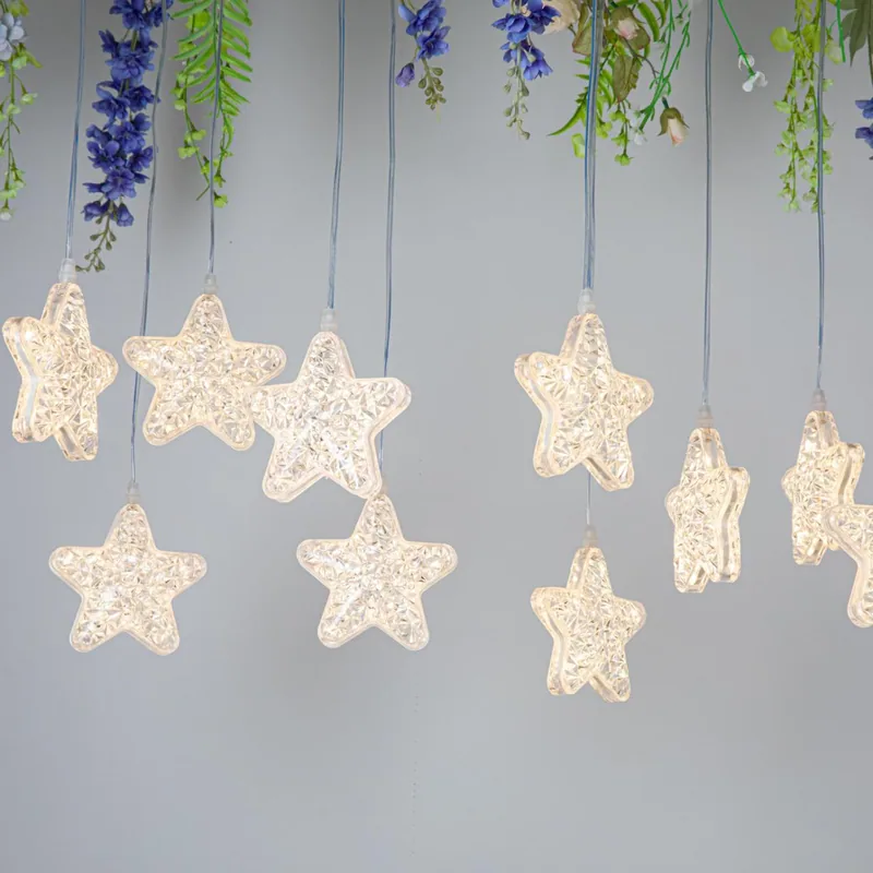 Thick chandelier with five pointed star clear version, 10 lights