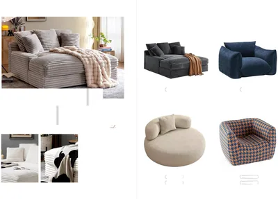 Fauteuils et poufs compressés